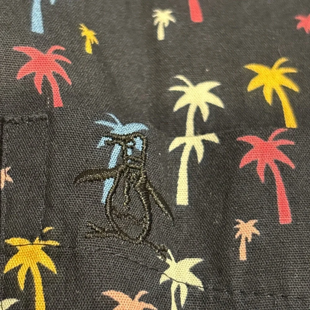 Penguin Button Up Shirt Palm Trees Heritage Slim Fit Short Sleeve Mens Medium